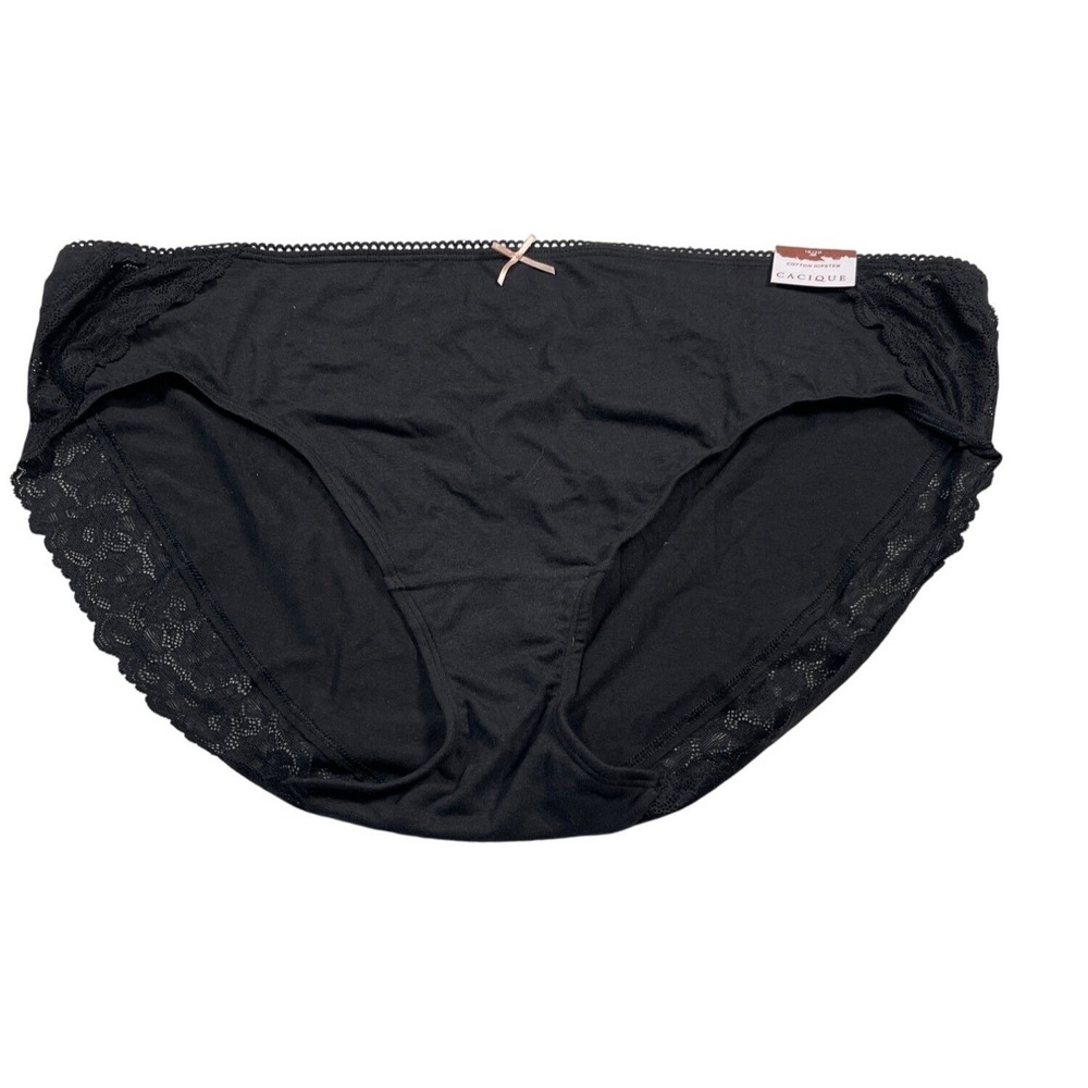 Cacique Cotton Hipster Panties Size 18/20 Black Lace Trim‎ Womens Underwear